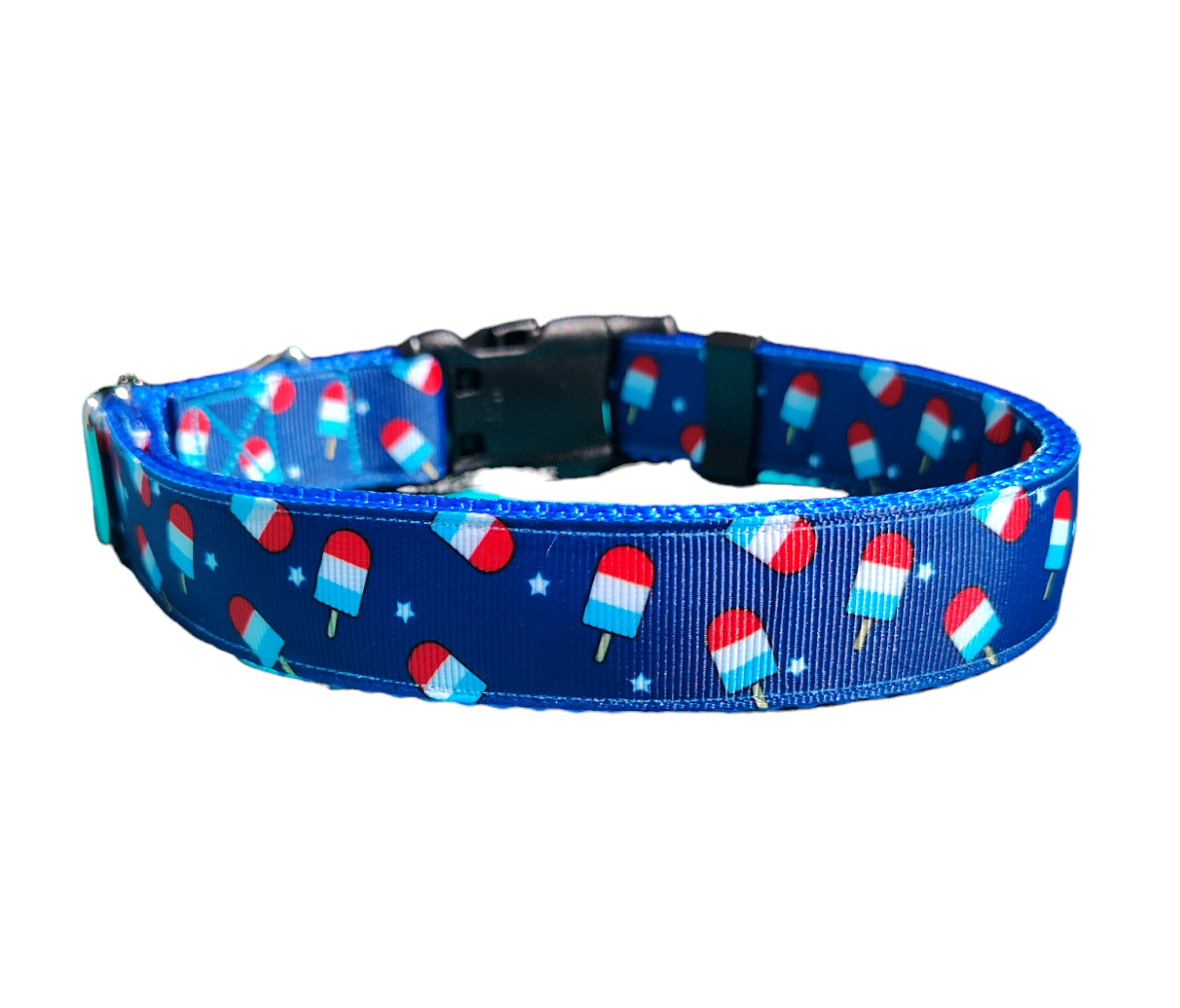 Summer Pop Blue Nylon Dog Collar MD, LG, XL, Leash