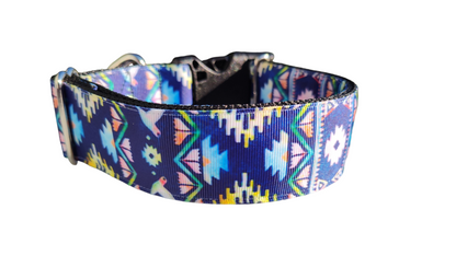 1.5" Wide Blue Tribal Nylon Dog Collar