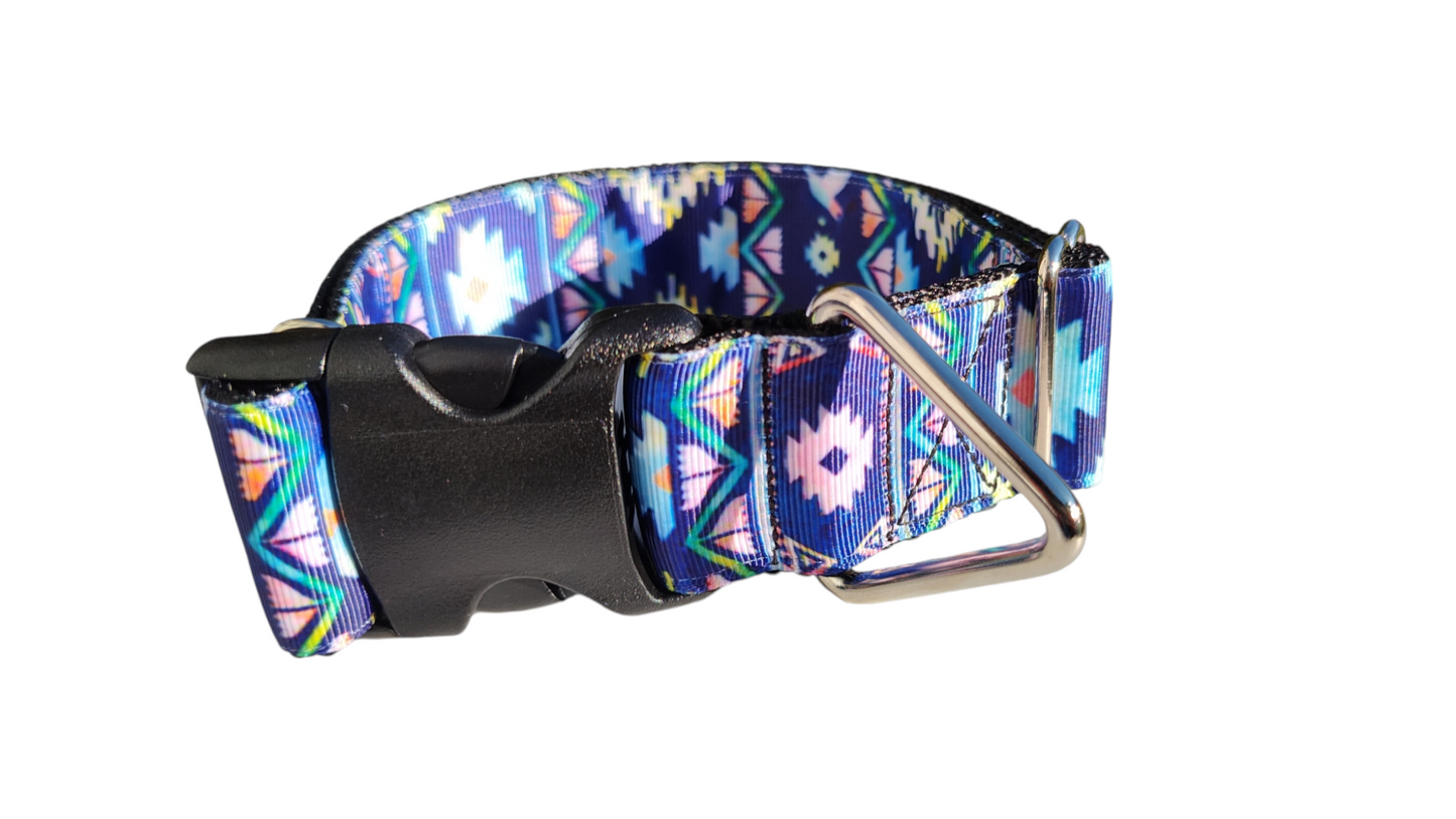 1.5" Wide Blue Tribal Nylon Dog Collar