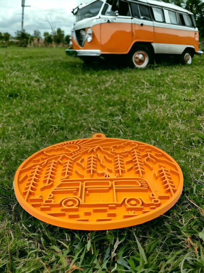 Camp eMat - Enrichment Lick Mat For Dogs and Cats - with Suction Cups | Retro Van Design | USA Made