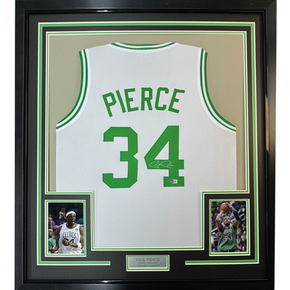 Framed Autographed/Signed Paul Pierce 35x39 Boston White Basketball Jersey Beckett BAS COA