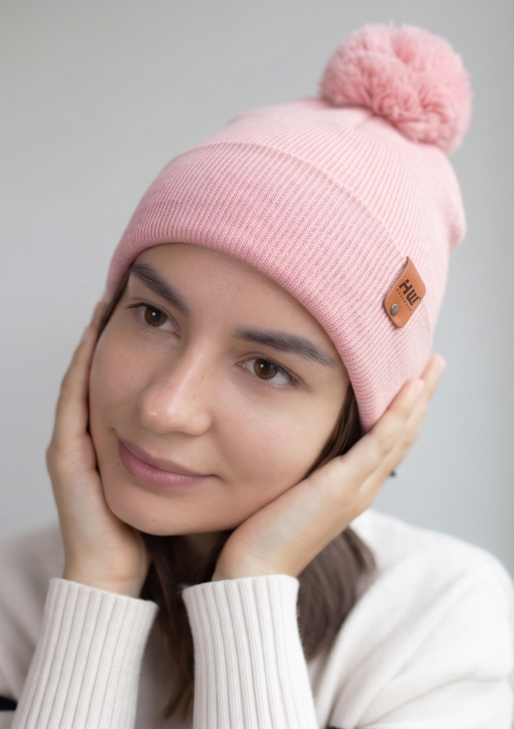 Classic Cuffed Pom Pom Beanie, Pearl Pink