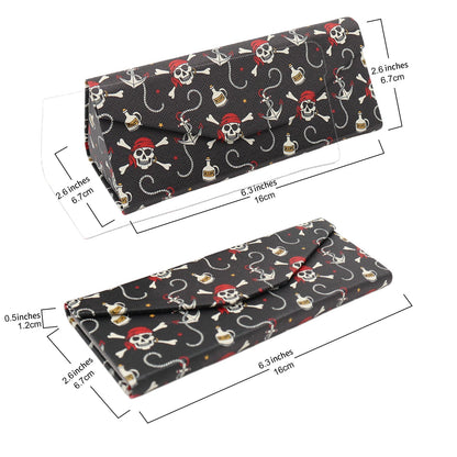 Pirate Skully / Jolly Roger Print Glasses Case - Vegan Leather Magic Folding Hard Case