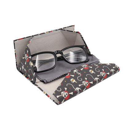 Pirate Skully / Jolly Roger Print Glasses Case - Vegan Leather Magic Folding Hard Case