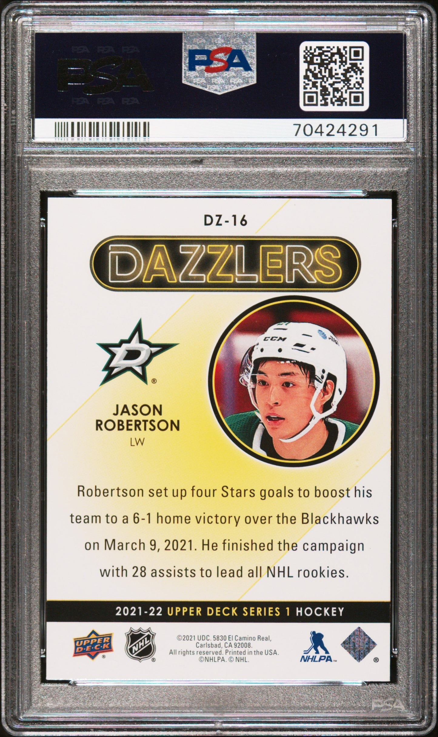 Graded 2021 Upper Deck Jason Robertson #DZ16 Dazzlers Green Hockey Card PSA 10 Gem Mint