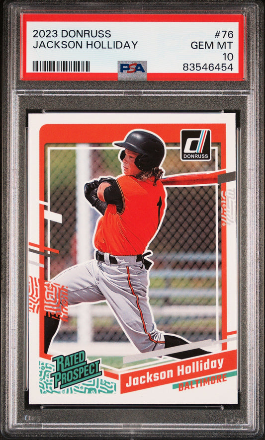 Graded 2023 Panini Donruss Jackson Holliday #76 Rookie RC Baseball Card PSA 10 Gem Mint