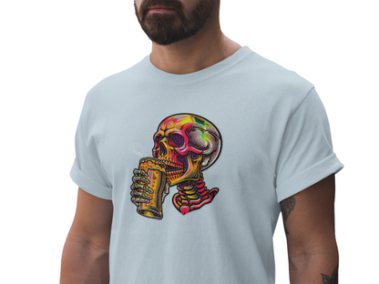 Beer Drinking Neon Skull Graphic Tee