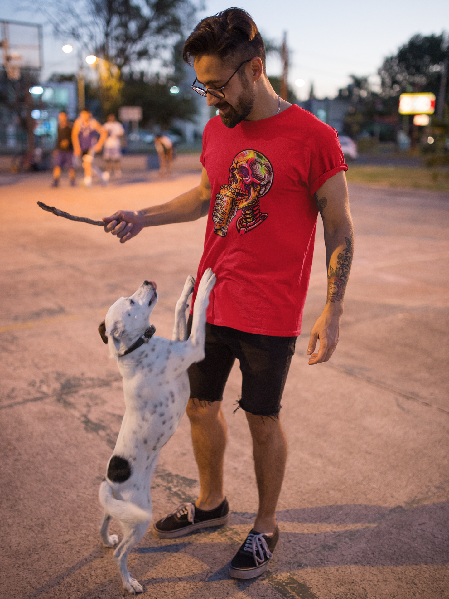 Beer Drinking Neon Skull Graphic Tee