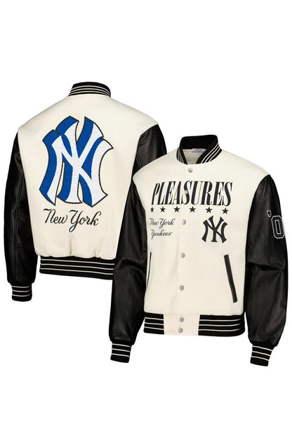 Pleasures White New York Yankees Full-snap Varsity Jacket