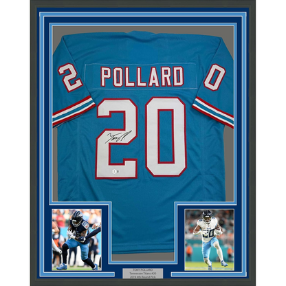 Framed Autographed/Signed Tony Pollard 35x39 Tennessee Retro Blue Football Jersey Beckett BAS COA