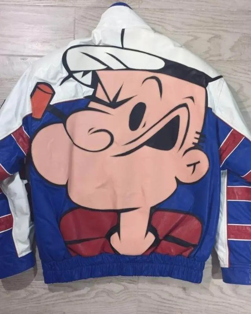 Popeye The Sailor Man Blue And White Leather Jacket
