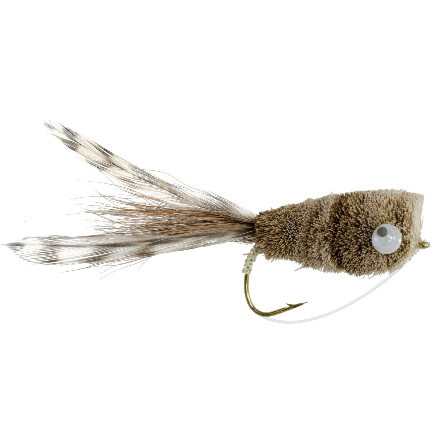 Natural Deer Hair and Grizzly Bass Popper 6 Flies Hook Size 8 Bass Fly Fishing Bug Wide Gape Bass Hooks With Weed Guard