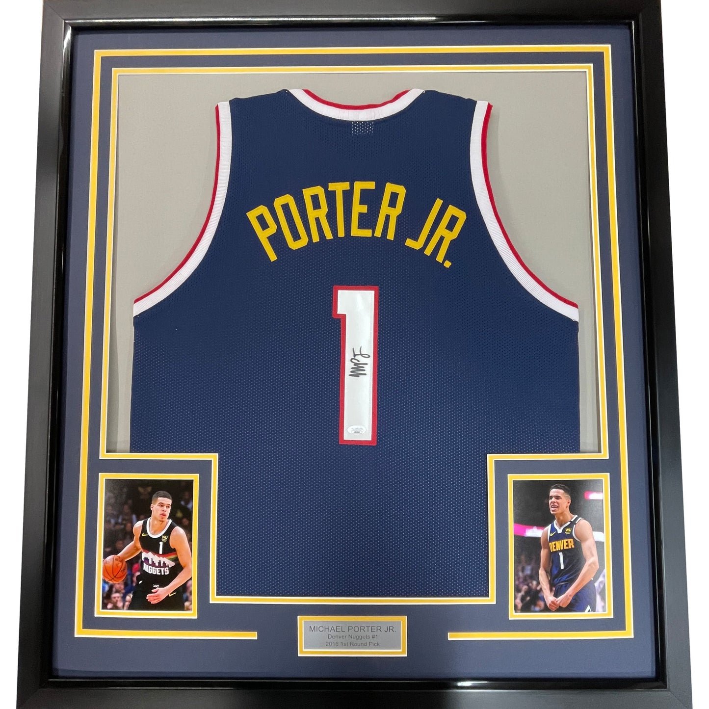 Framed Autographed/Signed Michael Porter Jr. 35x39 Denver Dark Blue Basketball Jersey PSA/DNA COA