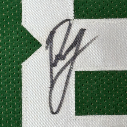 Framed Autographed/Signed Kristaps Porzingis 35x39 Boston Green Basketball Jersey JSA COA