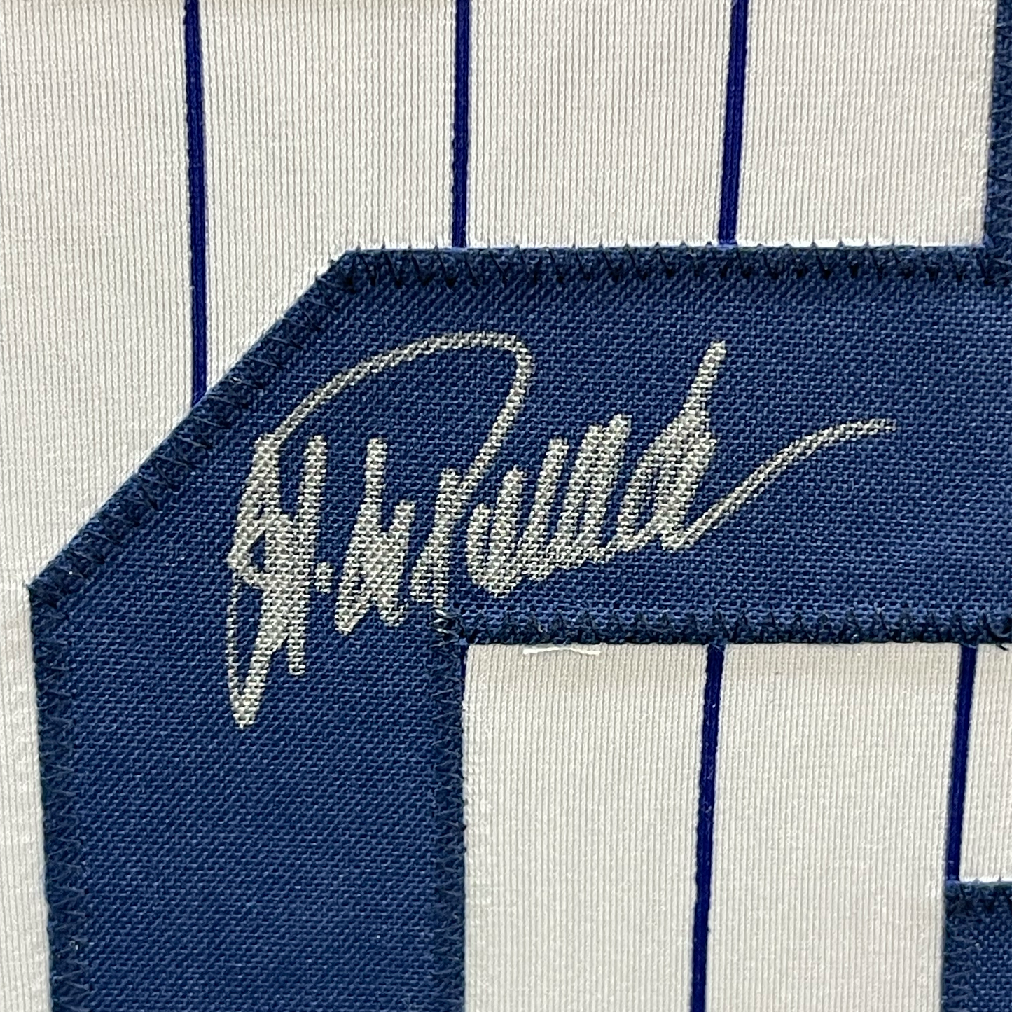 Framed Autographed/Signed Jorge Posada 35x39 New York Pinstripe Baseball Jersey Beckett BAS COA