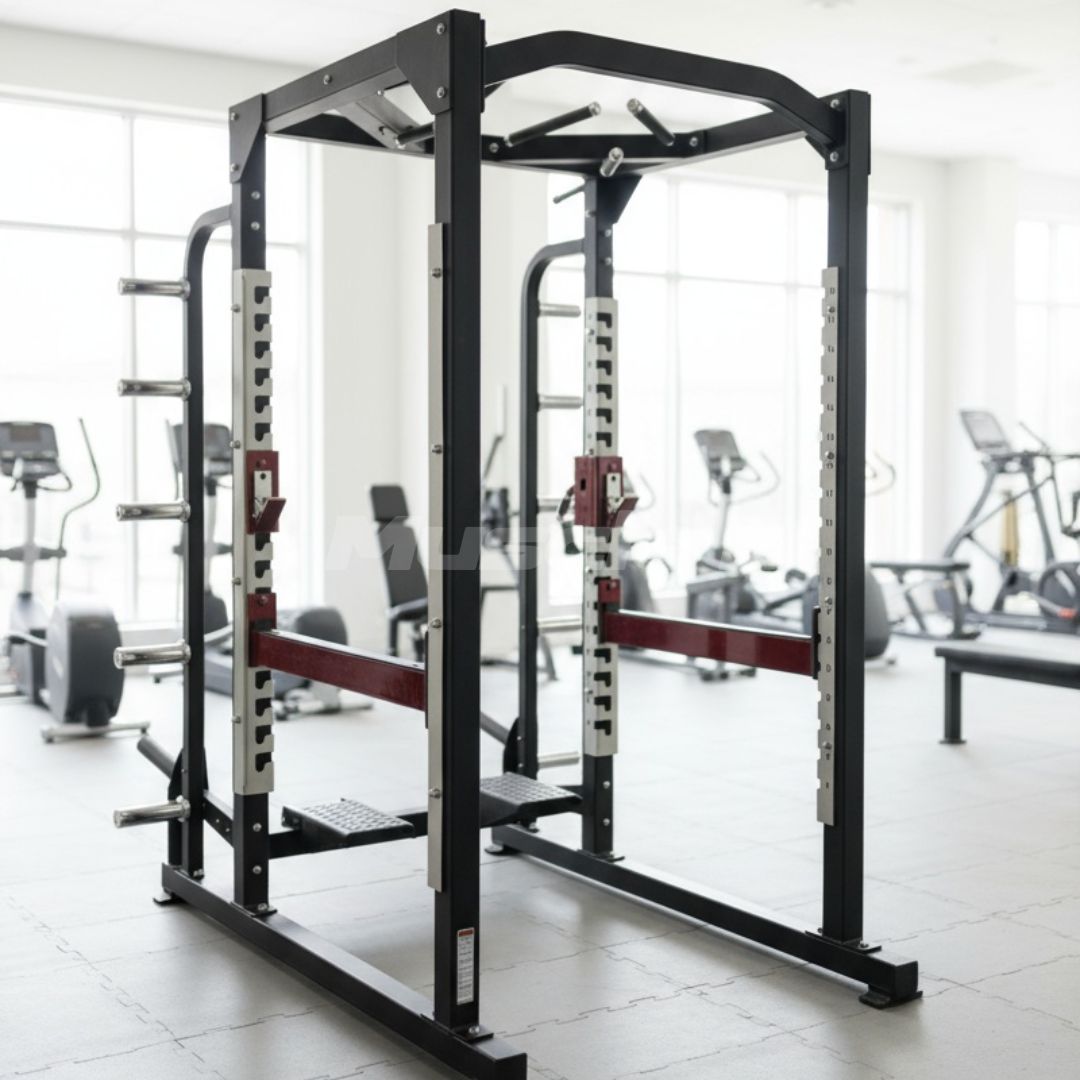Power Cage - Muscle D Fitness - Commercial Squat Rack - Functional Pull-Up Bar - 10 Weight Storage Pegs - Power Rack
