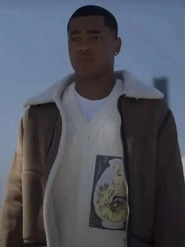 Power Book II Ghost S04 Tariq St. Patrick Shearling Brown Leather Jacket
