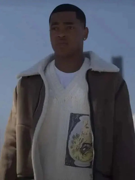Power Book II Ghost S04 Tariq St. Patrick Shearling Brown Leather Jacket