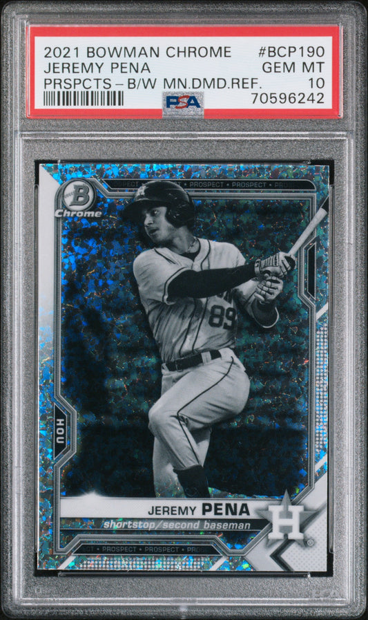 Graded 2021 Topps Bowman Chrome Jeremy Pena #BCP190 Prospects B/W Mini Diamond Refractor Rookie RC Baseball Card PSA 10 Gem Mint