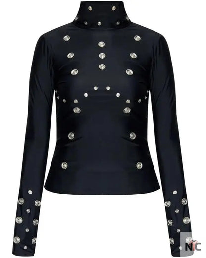 Press Junket 2025 Nicole Wallace Eyelet-Detailing Black Blouse