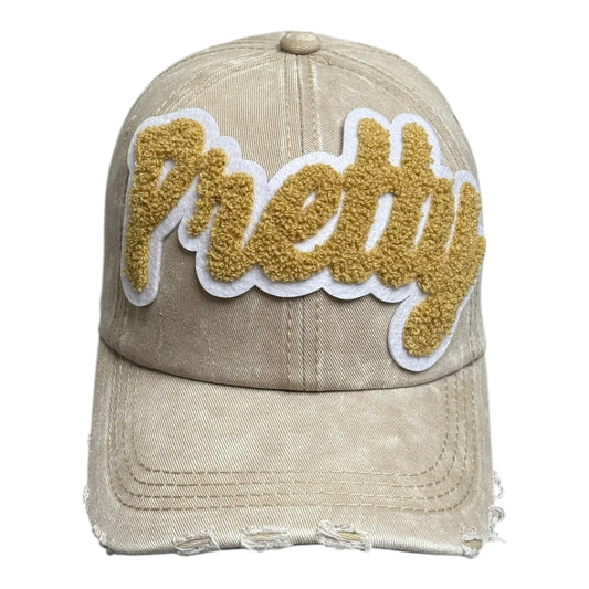 Pretty Distressed Baseball Cap Tan White Denim Style