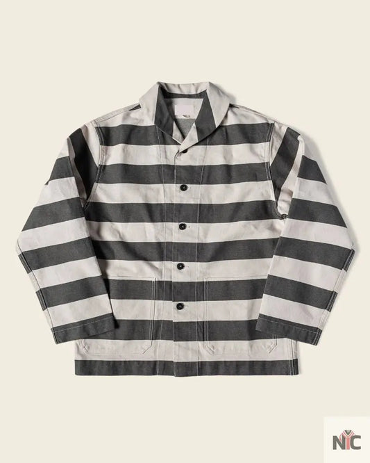Prison Stripe Shawl Collar Coverall Jacket
