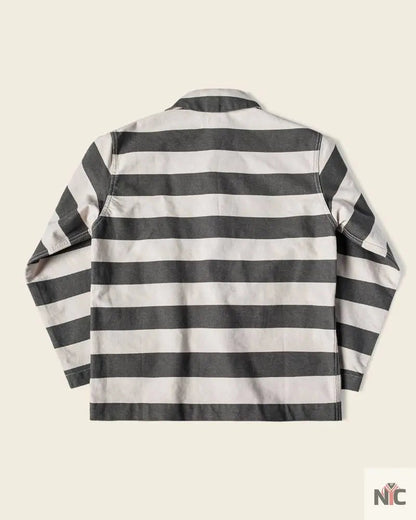Prison Stripe Shawl Collar Coverall Jacket