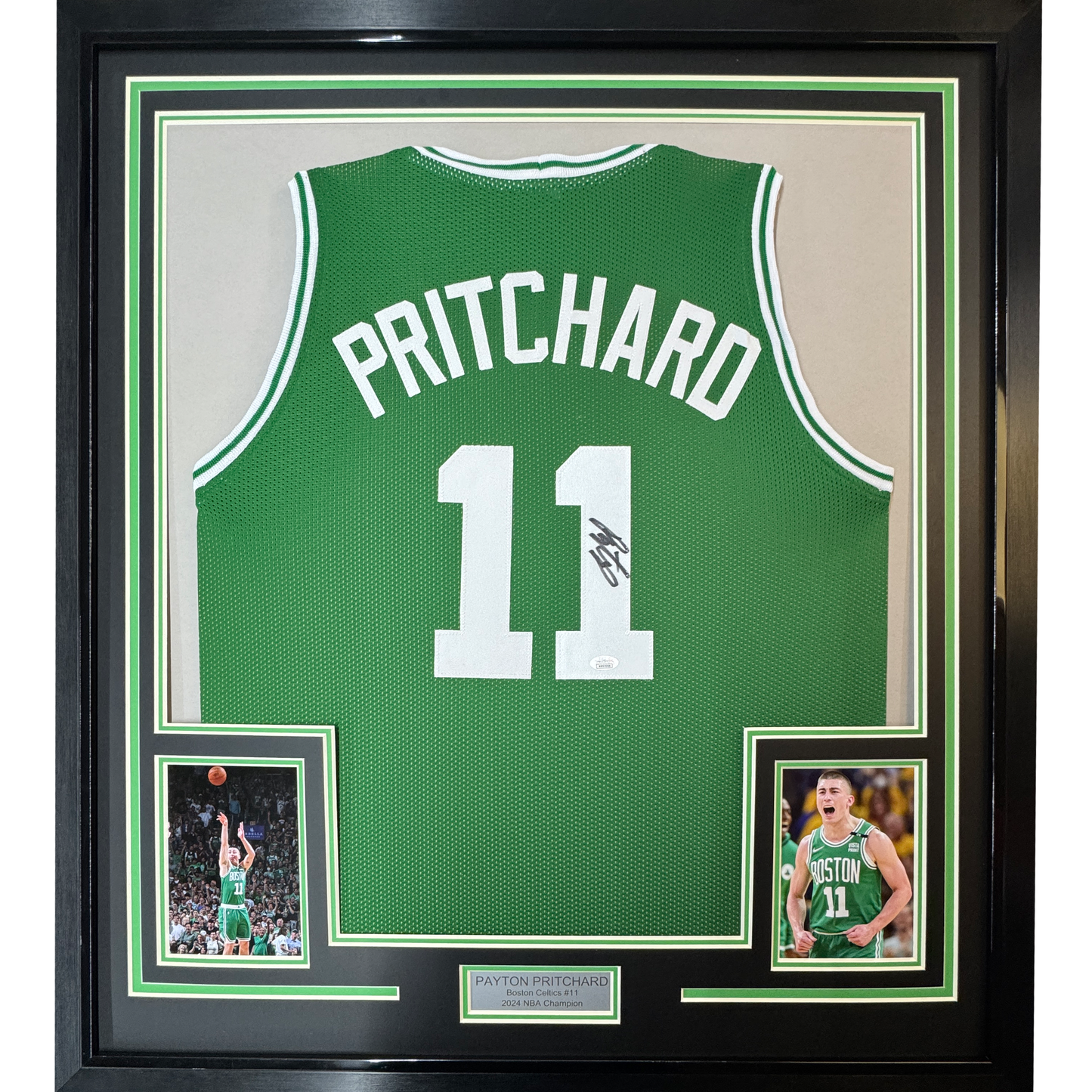 Framed Autographed/Signed Payton Pritchard 35x39 Boston Green Basketball Jersey JSA COA