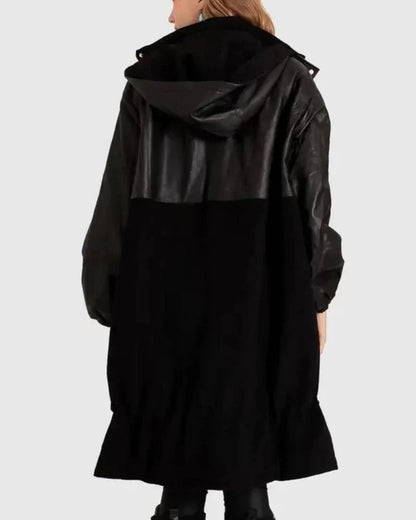 Belle & Bloom Back To Black Oversized Black Leather Panelled Coat