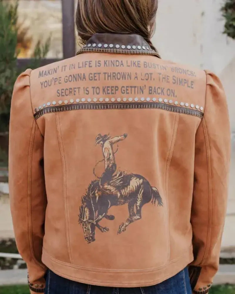Rodeo Las Vegas Keep Gettin Back Up Suede Leather Jacket