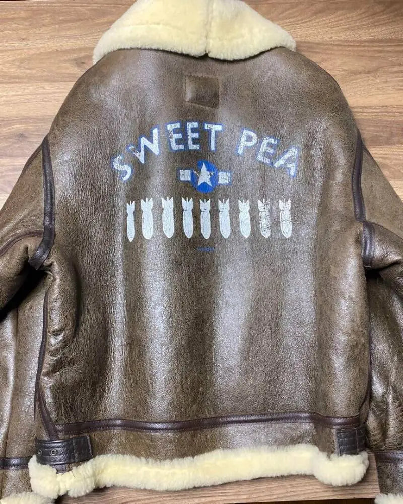 Avirex B-3 Mouton Brown Leather Flight Bomber Jacket