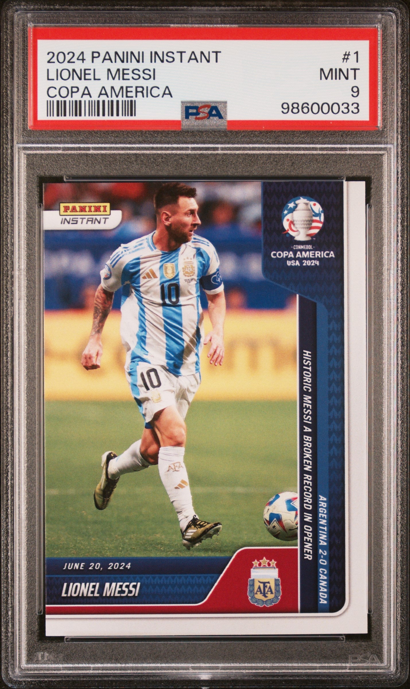 Graded 2024 Panini Instant Lionel Messi #1 Copa America Soccer Card PSA 9 Mint