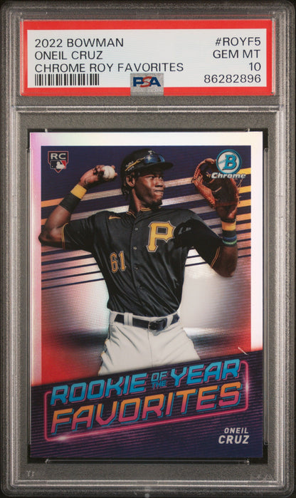 Graded 2022 Topps Bowman Oneil Cruz #ROYF5 Chrome ROY Favorites Rookie RC Baseball Card PSA 10 Gem Mint