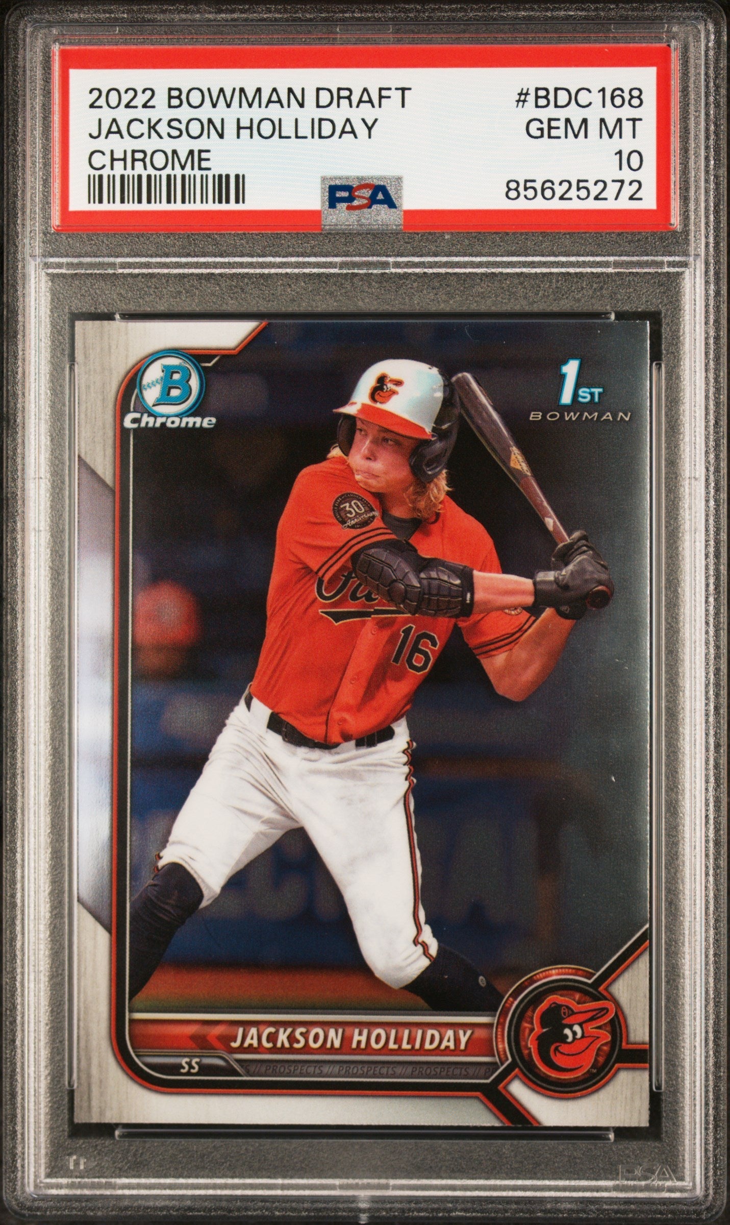 Graded 2022 Topps Bowman Draft Jackson Holliday #BDC168 Chrome Rookie RC Baseball Card PSA 10 Gem Mint