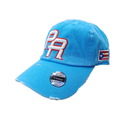 Puerto Rico Vintage Neon Blue Hat PR Logo