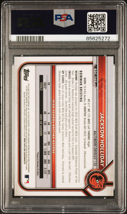 Graded 2022 Topps Bowman Draft Jackson Holliday #BDC168 Chrome Rookie RC Baseball Card PSA 10 Gem Mint