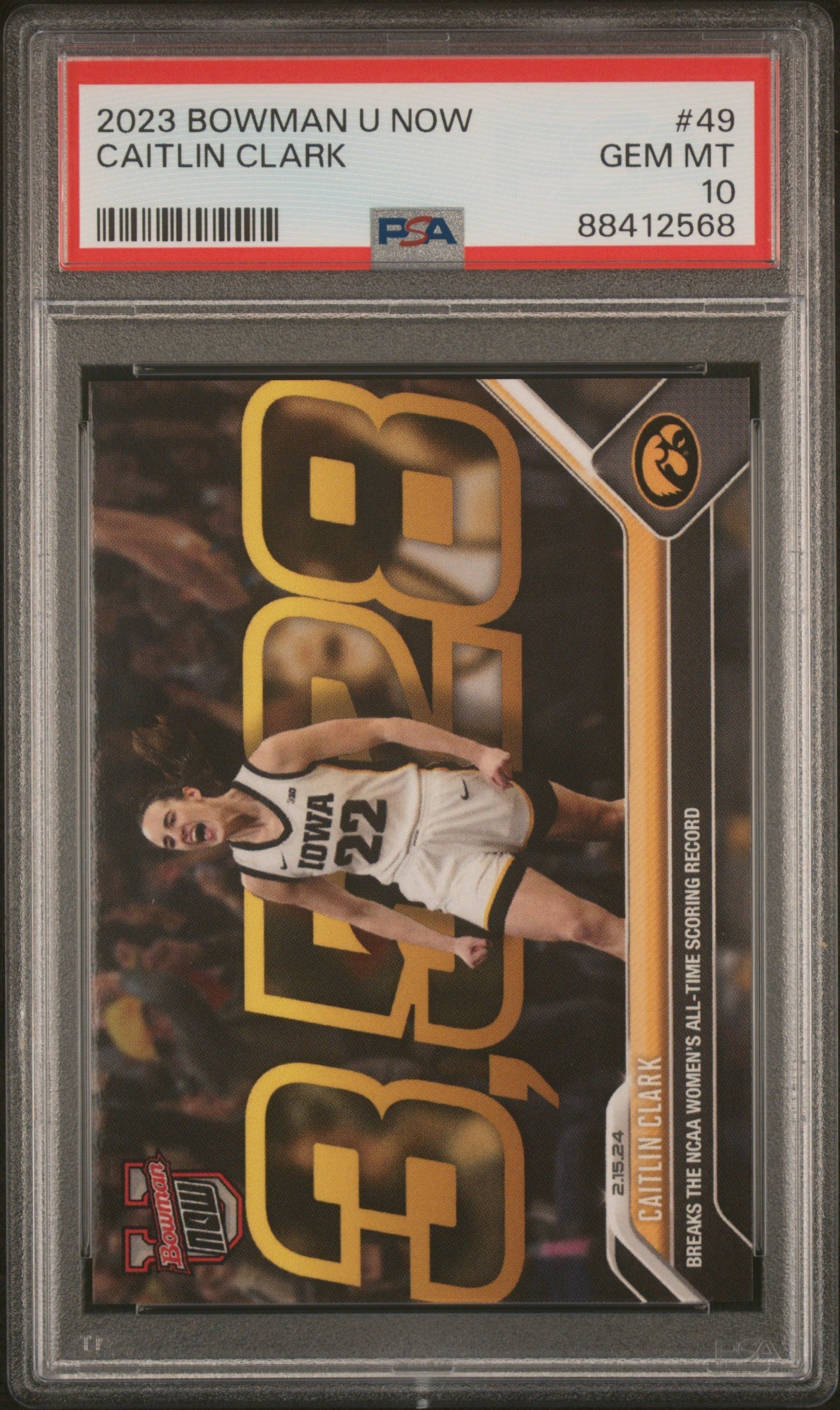 Graded 2023 Topps Bowman U Now Caitlin Clark #49 Rookie RC Basketball Card PSA 10 Gem Mint