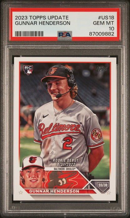Graded 2023 Topps Update Gunnar Henderson #US18 Rookie RC Baseball Card PSA 10 Gem Mint