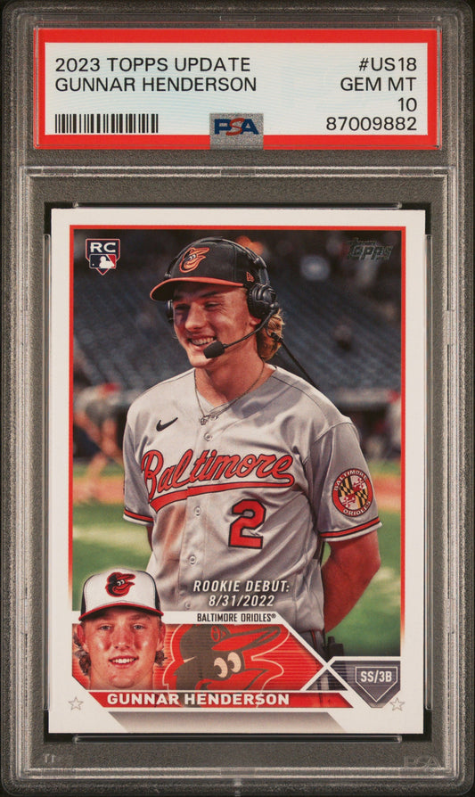 Graded 2023 Topps Update Gunnar Henderson #US18 Rookie RC Baseball Card PSA 10 Gem Mint