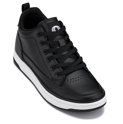 CALTO - Q271  - 2 Inches Taller (Black Noir) - Elevated Leatherette Micro-Perforated Sneakers - Triathlete Store