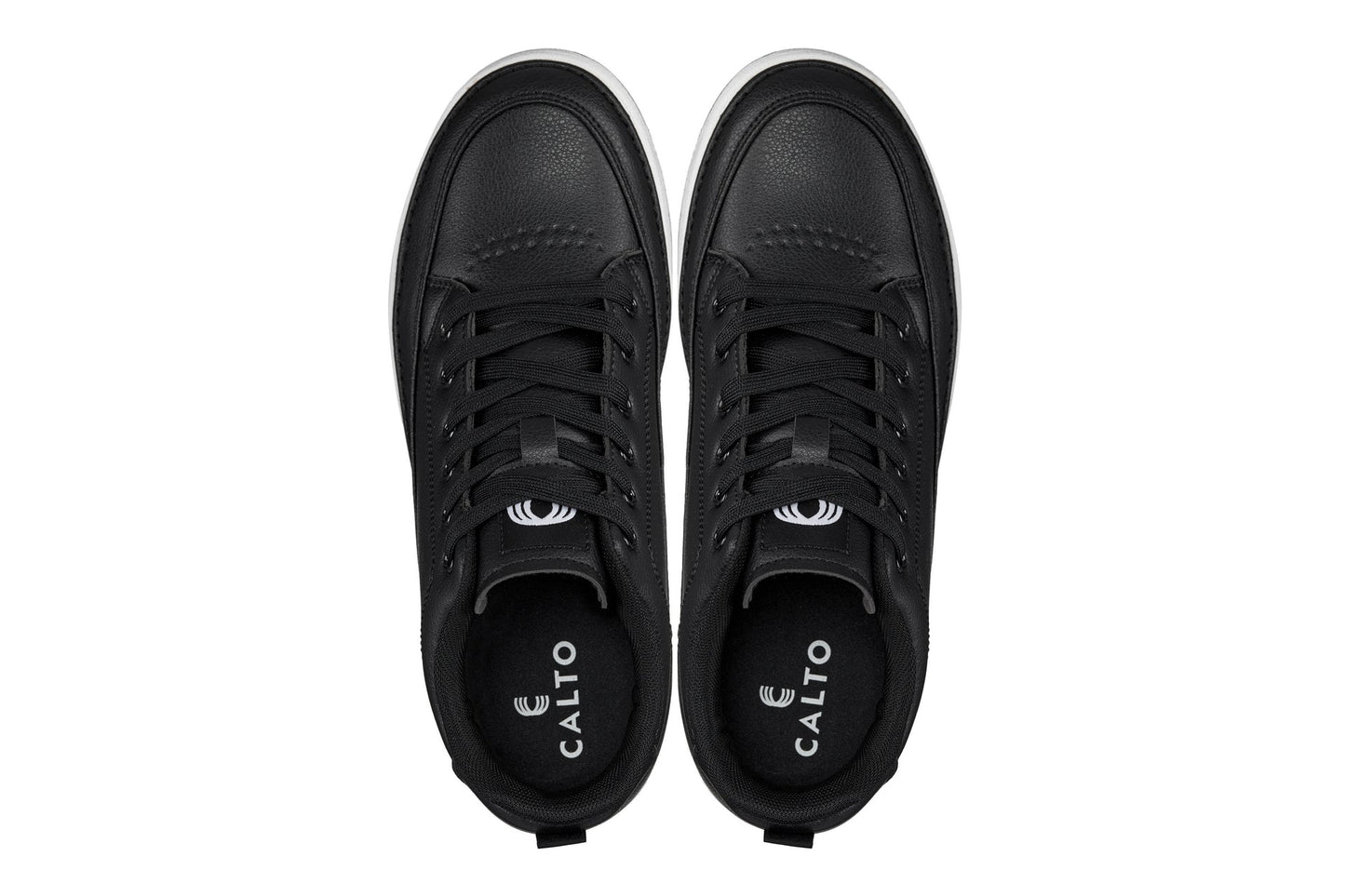 CALTO - Q271  - 2 Inches Taller (Black Noir) - Elevated Leatherette Micro-Perforated Sneakers - Triathlete Store