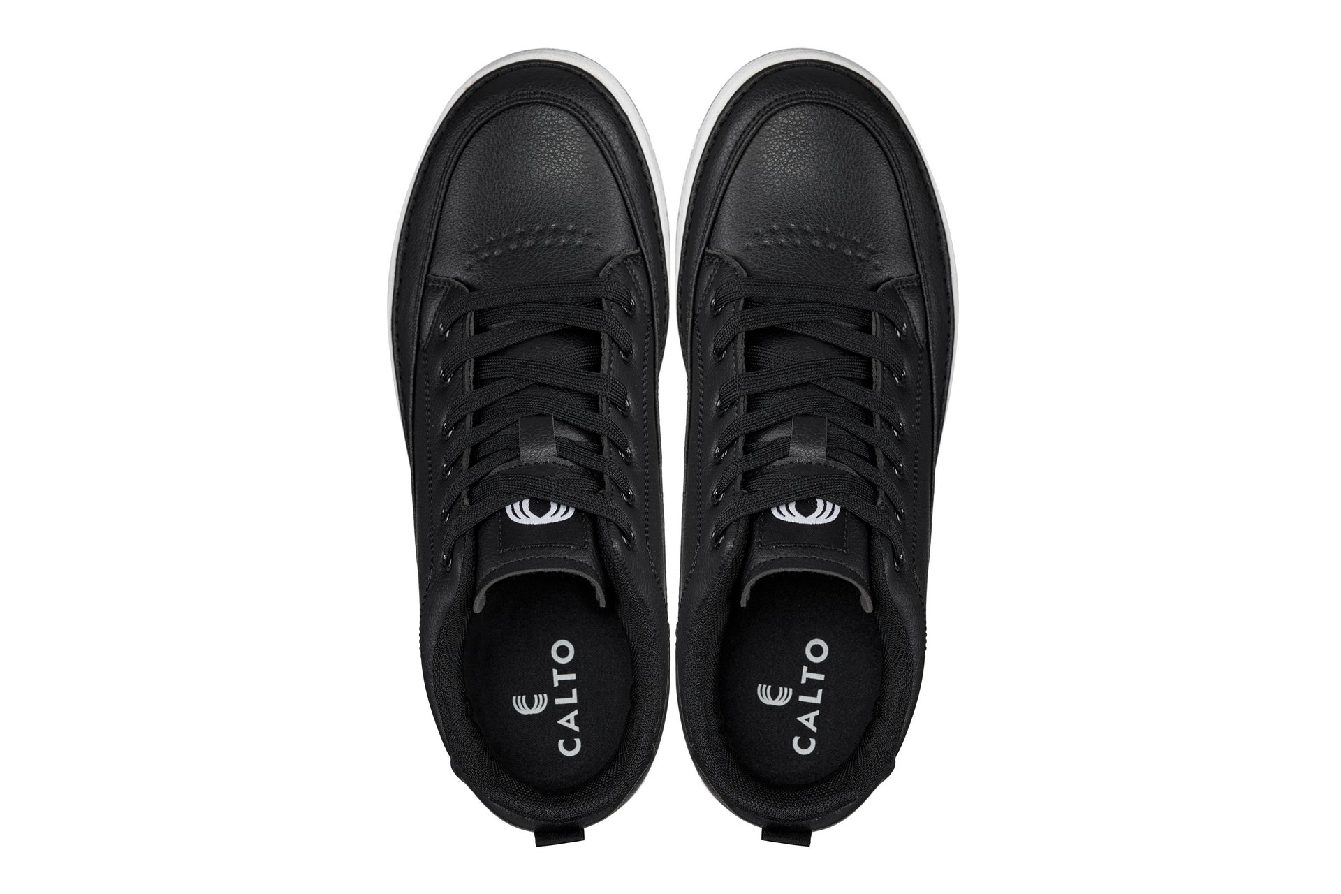 CALTO - Q271  - 2 Inches Taller (Black Noir) - Elevated Leatherette Micro-Perforated Sneakers - Triathlete Store