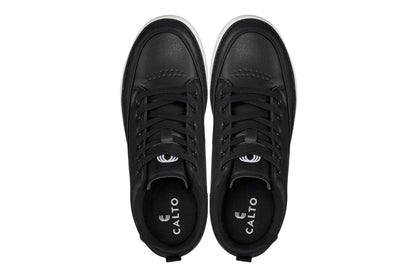 CALTO - Q271  - 2 Inches Taller (Black Noir) - Elevated Leatherette Micro-Perforated Sneakers - Triathlete Store