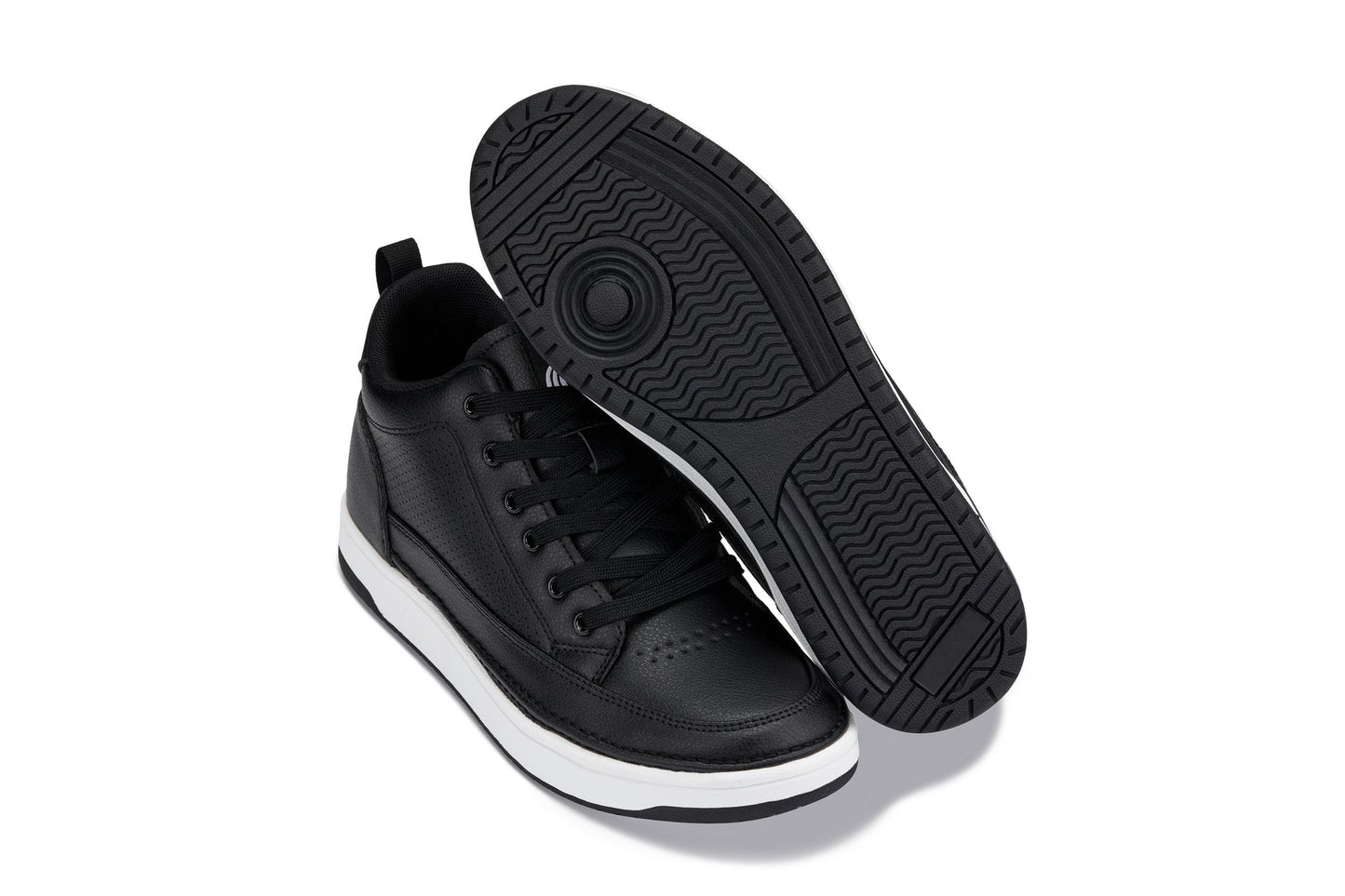 CALTO - Q271  - 2 Inches Taller (Black Noir) - Elevated Leatherette Micro-Perforated Sneakers - Triathlete Store