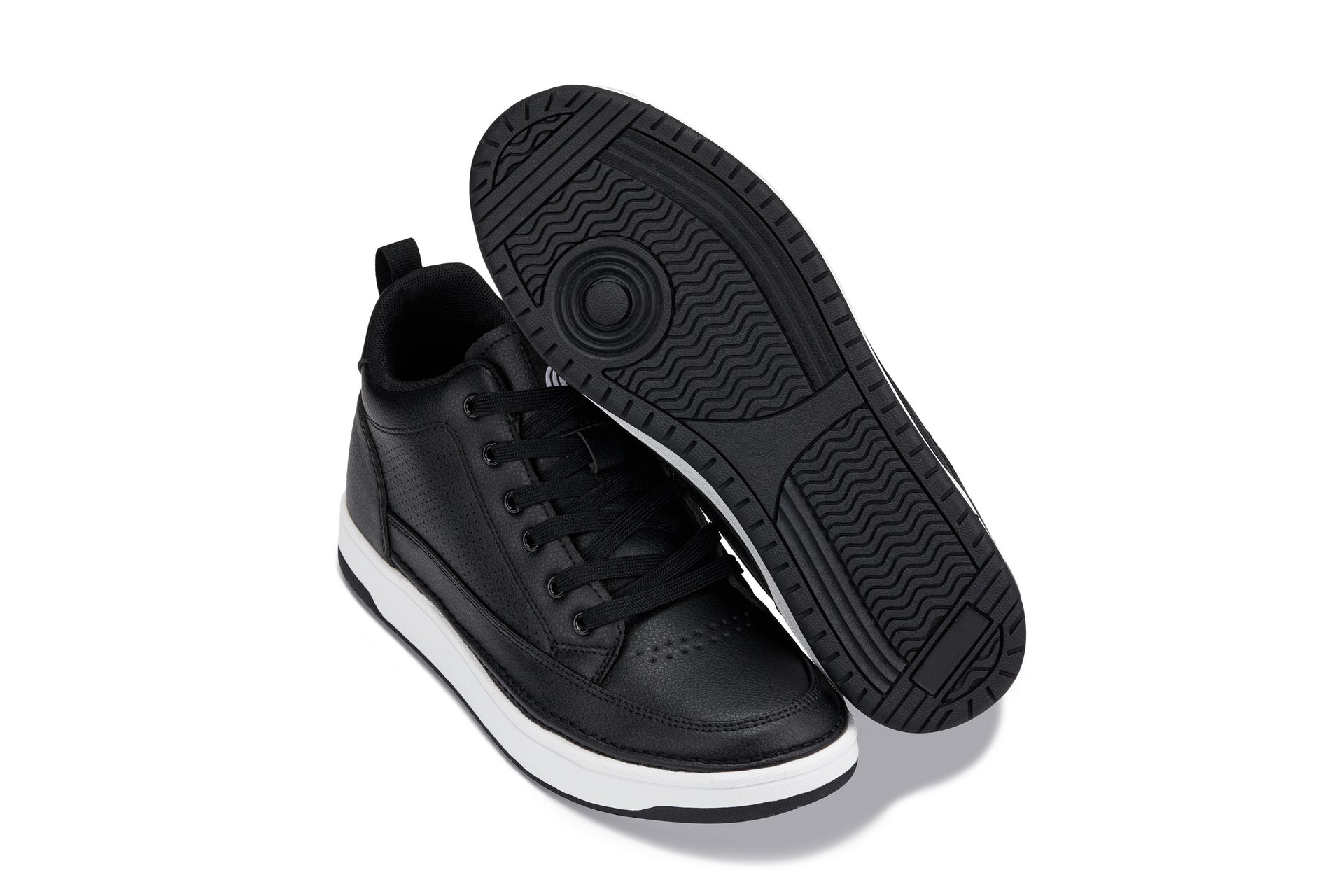 CALTO - Q271  - 2 Inches Taller (Black Noir) - Elevated Leatherette Micro-Perforated Sneakers - Triathlete Store