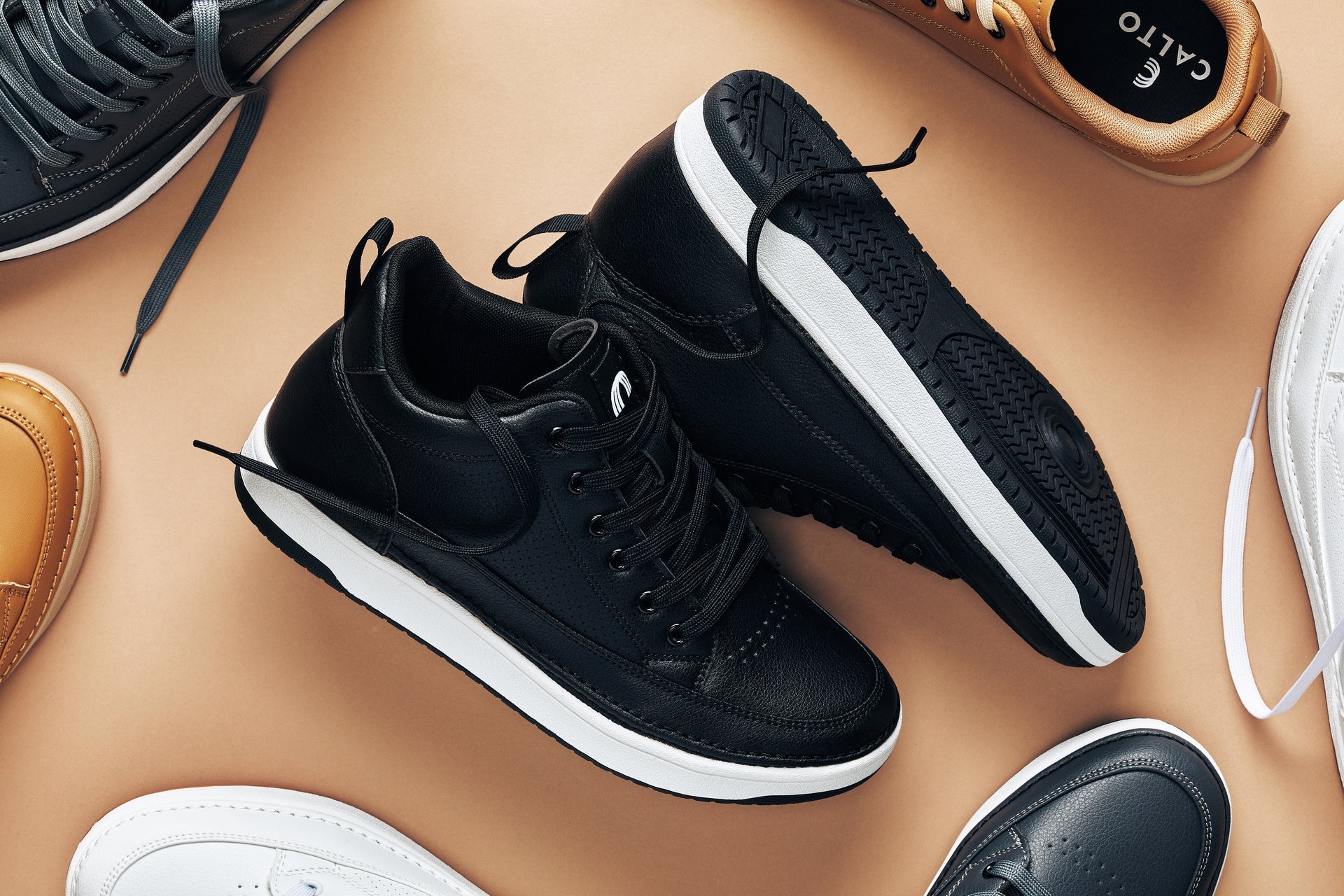 CALTO - Q271  - 2 Inches Taller (Black Noir) - Elevated Leatherette Micro-Perforated Sneakers - Triathlete Store