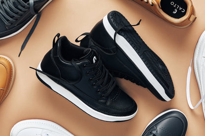 CALTO - Q271  - 2 Inches Taller (Black Noir) - Elevated Leatherette Micro-Perforated Sneakers - Triathlete Store