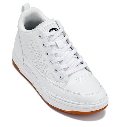 CALTO - Q272  - 2 Inches Taller (White & Gum Sole) -Elevated Leatherette Micro-Perforated Sneakers - Triathlete Store