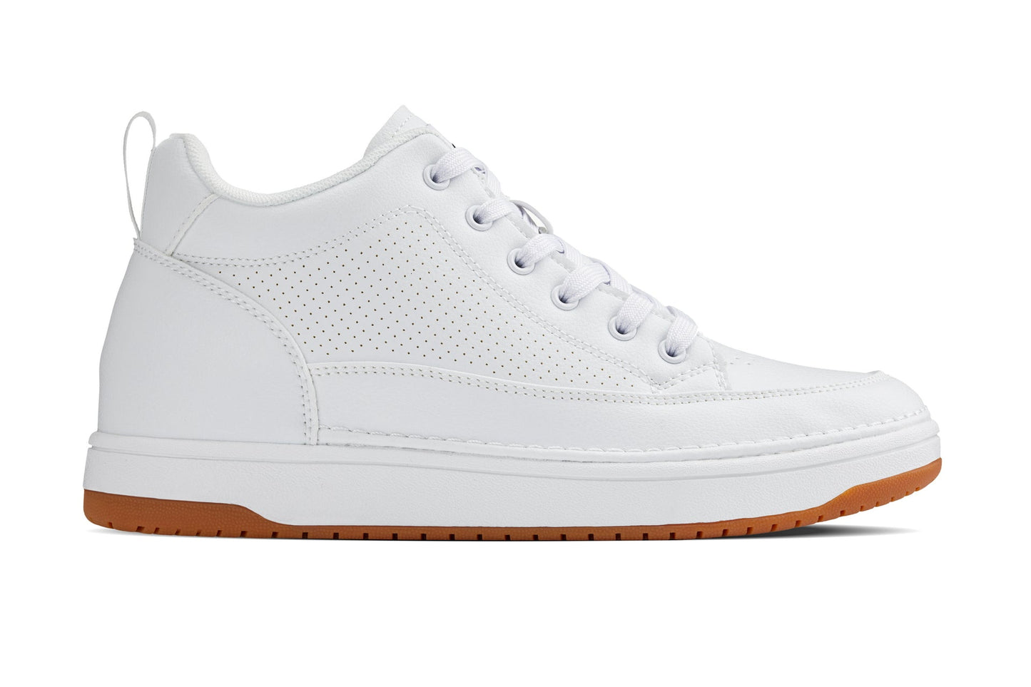 CALTO - Q272  - 2 Inches Taller (White & Gum Sole) -Elevated Leatherette Micro-Perforated Sneakers - Triathlete Store