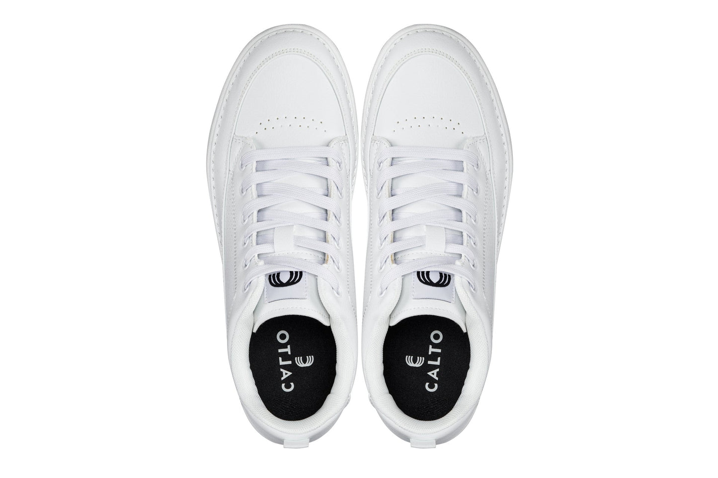 CALTO - Q272  - 2 Inches Taller (White & Gum Sole) -Elevated Leatherette Micro-Perforated Sneakers - Triathlete Store